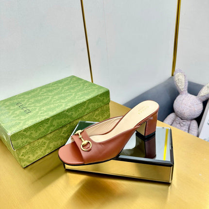 GG HIGH HEELS 55 IN BROWN CALFSKIN WITH GOLD HARDWARE