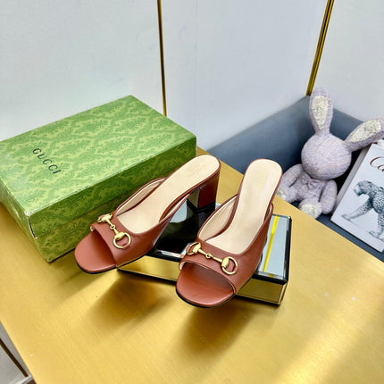 GG HIGH HEELS 55 IN BROWN CALFSKIN WITH GOLD HARDWARE