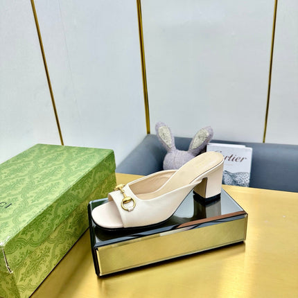 GG HIGH HEELS 55 IN CREAM WHITE CALFSKIN WITH GOLD HARDWARE