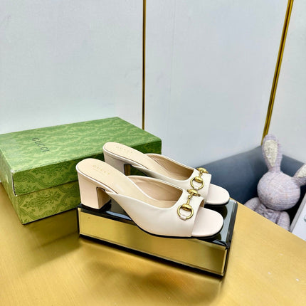 GG HIGH HEELS 55 IN CREAM WHITE CALFSKIN WITH GOLD HARDWARE