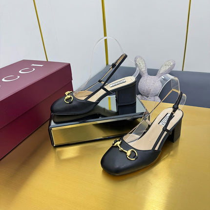 GG HIGH SLINGBACK 65 IN BLACK LAMBSKIN WITH GOLD HARDWARE