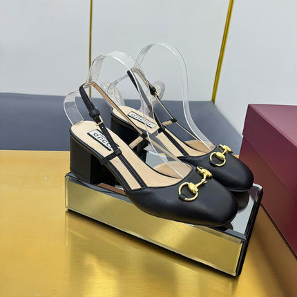 GG HIGH SLINGBACK 65 IN BLACK LAMBSKIN WITH GOLD HARDWARE