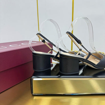 GG HIGH SLINGBACK 65 IN BLACK LAMBSKIN WITH GOLD HARDWARE