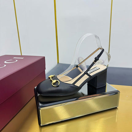 GG HIGH SLINGBACK 65 IN BLACK LAMBSKIN WITH GOLD HARDWARE