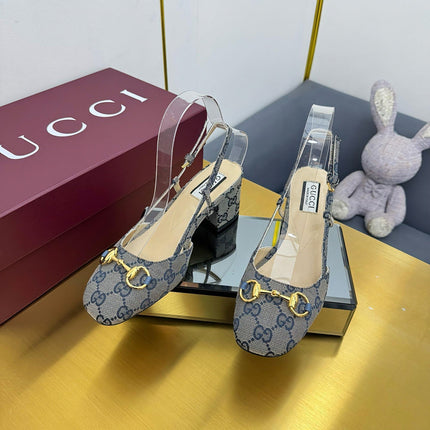 GG HIGH SLINGBACK 65 IN GREY LAMBSKIN WITH GOLD HARDWARE