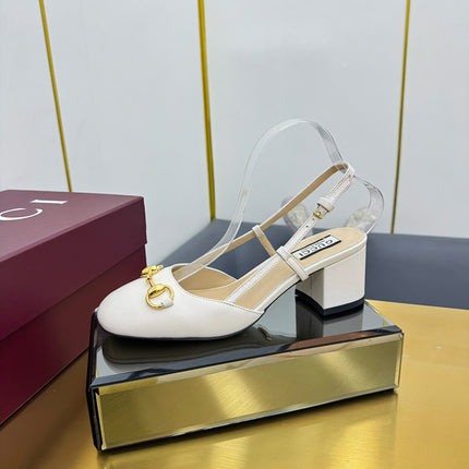 GG HIGH SLINGBACK 65 IN WHITE LAMBSKIN WITH GOLD HARDWARE