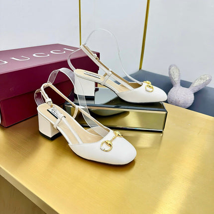 GG HIGH SLINGBACK 65 IN WHITE LAMBSKIN WITH GOLD HARDWARE