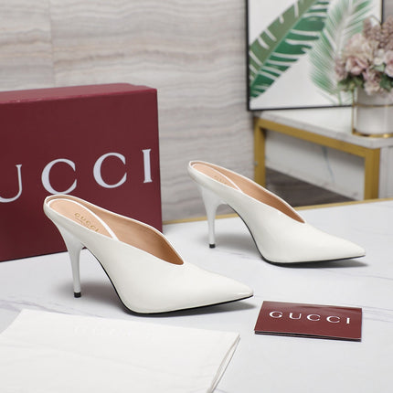GG HEELED MULES 105 IN WHITE CALFSKIN