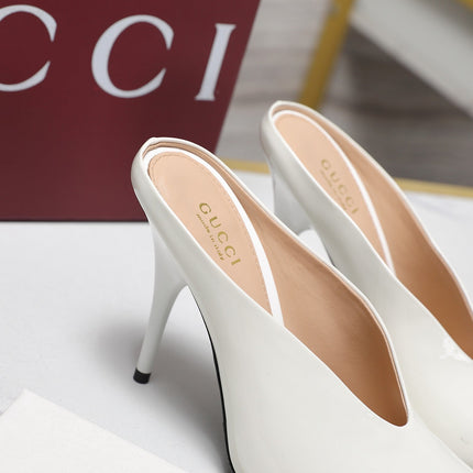 GG HEELED MULES 105 IN WHITE CALFSKIN