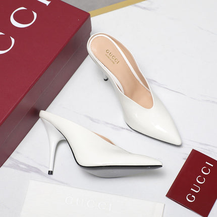 GG HEELED MULES 105 IN WHITE CALFSKIN