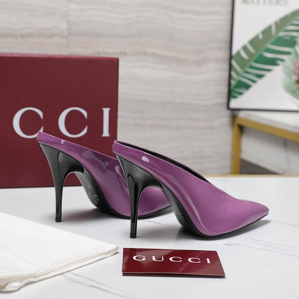GG HEELED MULES 105 IN PURPLE CALFSKIN