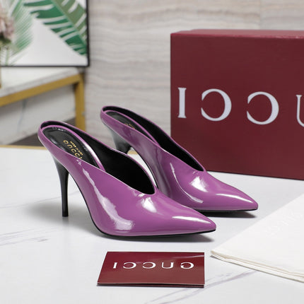 GG HEELED MULES 105 IN PURPLE CALFSKIN