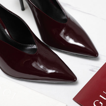 GG HEELED MULES 105 IN DARK RED CALFSKIN