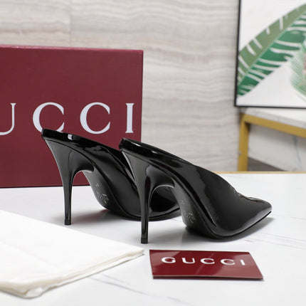 GG HEELED MULES 105 IN BLACK CALFSKIN
