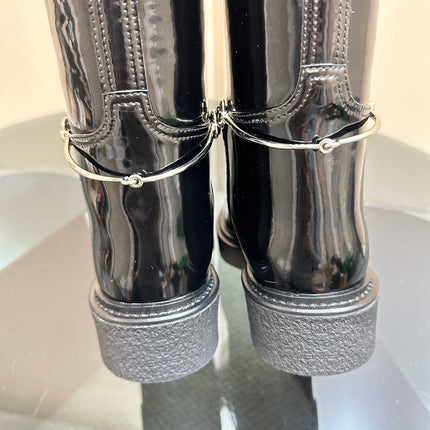 SLIM HORSEBIT KNEE BOOTS WITH WEB IN BLACK GLOSSY CALFSKIN