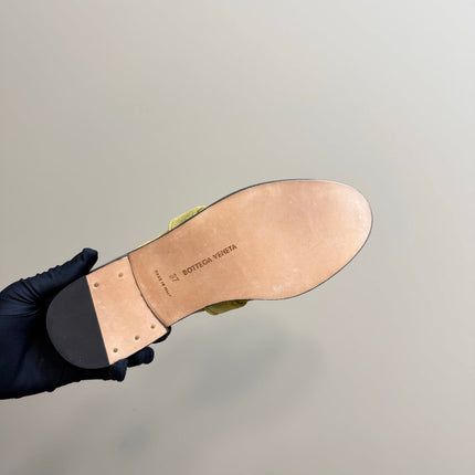 ASTAIRE MULE IN OLIVE GREEN SUEDE WITH GOLD HARDWARE