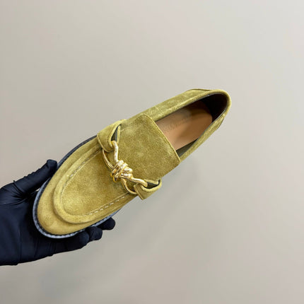 ASTAIRE LOAFER IN OLIVE GREEN SUEDE WITH GOLD HARDWARE