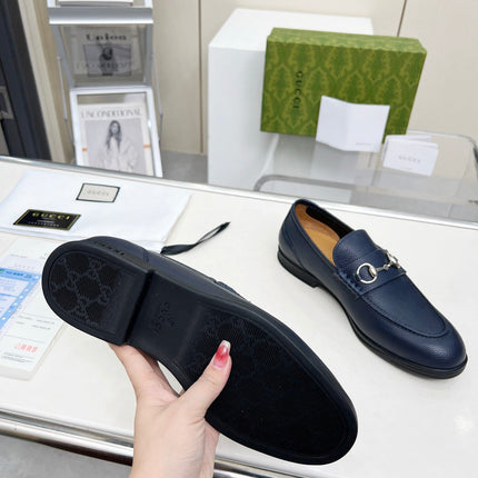 LOAFERS WITH SILVER HARDWARE IN NAVY BLUE GRAINED CALFSKIN