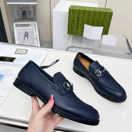 LOAFERS WITH SILVER HARDWARE IN NAVY BLUE GRAINED CALFSKIN