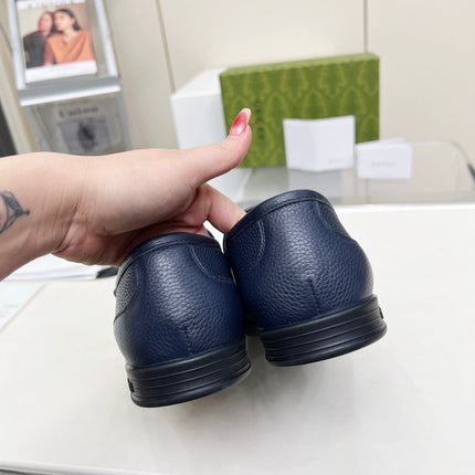 LOAFERS WITH SILVER HARDWARE IN NAVY BLUE GRAINED CALFSKIN