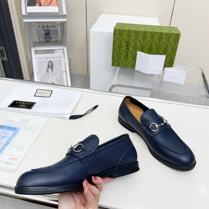 LOAFERS WITH SILVER HARDWARE IN NAVY BLUE GRAINED CALFSKIN