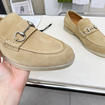 LOAFERS WITH SILVER HARDWARE IN BEIGE SUEDE