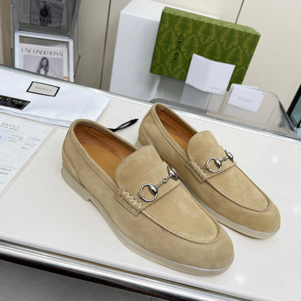 LOAFERS WITH SILVER HARDWARE IN BEIGE SUEDE