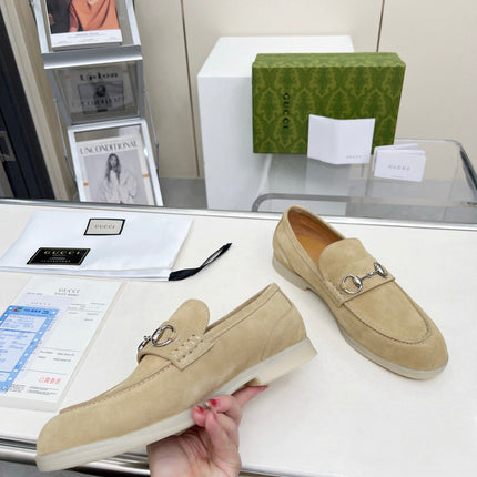 LOAFERS WITH SILVER HARDWARE IN BEIGE SUEDE