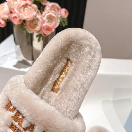 PRADA 25S FLAT MULES IN WARM TAUPE RABBIT FUR