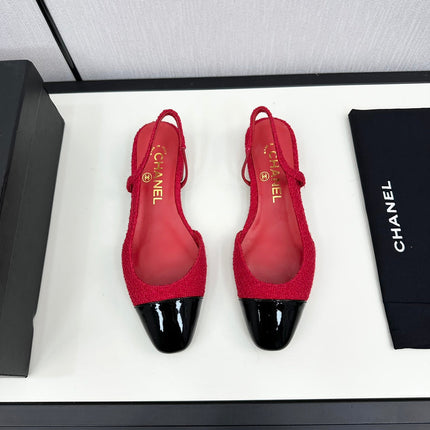 SLINGBACK ROSE RED TWEED AND BLACK CALFSKIN