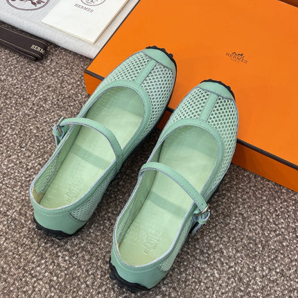 KICHU BALLET FLAT IN GREEN MINT CROCHET KNIT AND CALFSKIN