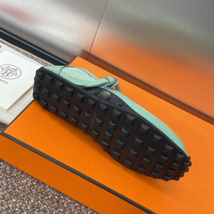 KICHU BALLET FLAT IN GREEN MINT CROCHET KNIT AND CALFSKIN