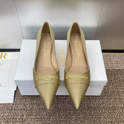 MY DD 25S HIGH HEEL 55MM IN KHAKI GOLD FABRIC GOLD LOGO