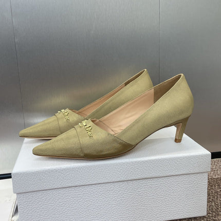 MY DD 25S HIGH HEEL 55MM IN KHAKI GOLD FABRIC GOLD LOGO