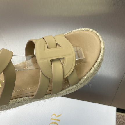 D-CLUB 25S HIGH HEEL WEDGE 100MM IN GOLDEN BEIGE CALFSKIN RAFFIA SOLE