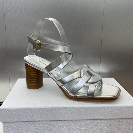 D-CLUB HIGH HEEL SLIDE 25S 80MM IN SILVER GLOSSY CALFSKIN