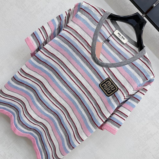 MIUMIU STRIPED KNIT T-SHIRT 273767