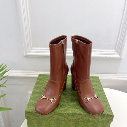 HORSEBIT ANKLE BOOTS 9.5CM IN CINNAMON BROWN SHEEPSKIN