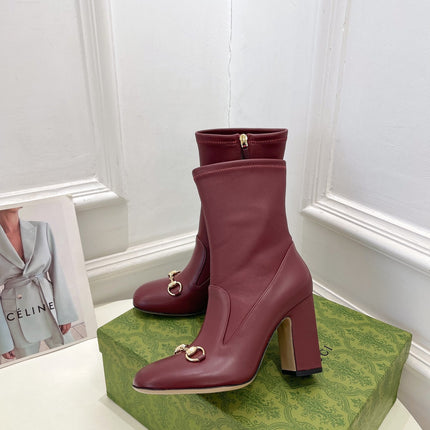 HORSEBIT ANKLE BOOTS 9.5CM IN BURGUNDY RED SHEEPSKIN