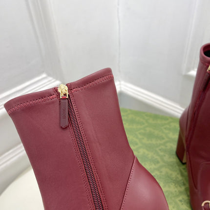 HORSEBIT ANKLE BOOTS 9.5CM IN BURGUNDY RED SHEEPSKIN