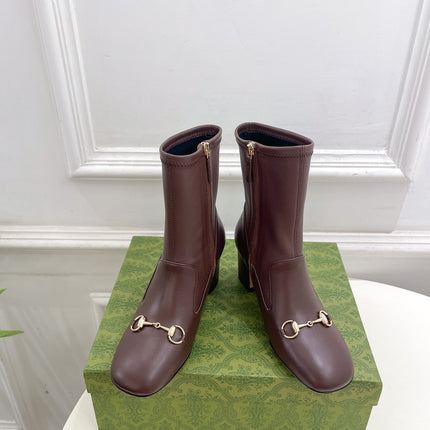 HORSEBIT ANKLE BOOTS 6.5CM IN WALNUT BROWN SHEEPSKIN