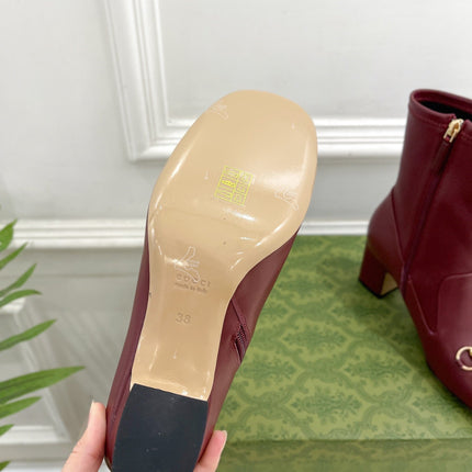 HORSEBIT ANKLE BOOTS 6.5CM IN BURGUNDY RED SHEEPSKIN