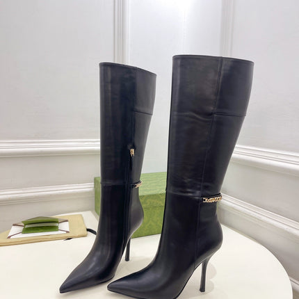 SIGNORIA KNEE BOOTS 10.5CM IN BLACK CALFSKIN