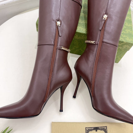 SIGNORIA KNEE BOOTS 10.5CM IN WALNUT BROWN CALFSKIN