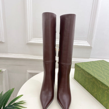 SIGNORIA KNEE BOOTS 10.5CM IN WALNUT BROWN CALFSKIN
