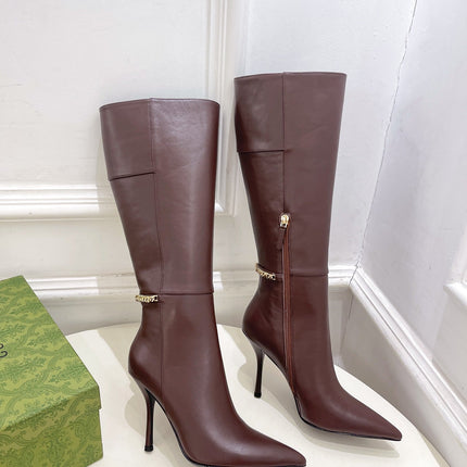 SIGNORIA KNEE BOOTS 10.5CM IN WALNUT BROWN CALFSKIN