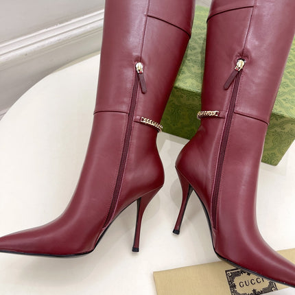 SIGNORIA KNEE BOOTS 10.5CM IN BURGUNDY RED CALFSKIN