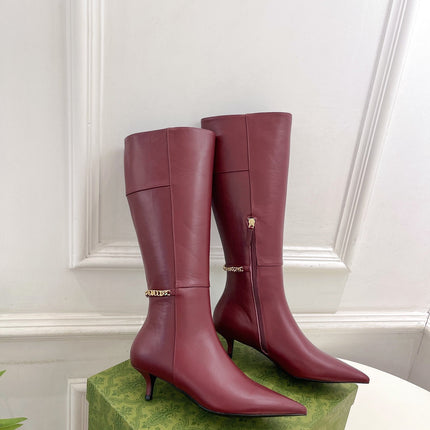 SIGNORIA KNEE BOOTS 4.5CM IN BURGUNDY RED CALFSKIN