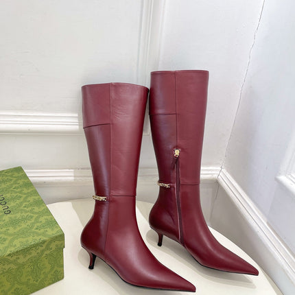 SIGNORIA KNEE BOOTS 4.5CM IN BURGUNDY RED CALFSKIN