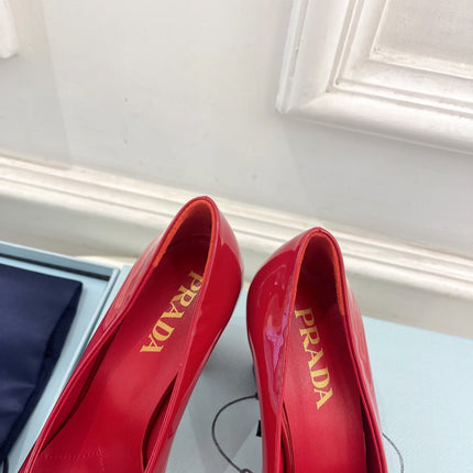 SQUARE TOE HIGH PUMPS IN CRIMSON RED GLOSSY CALFSKIN